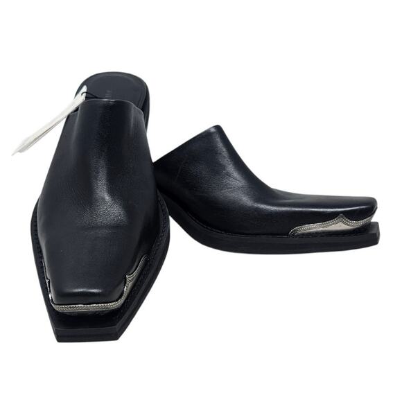 NEW MNG Mango 38 Leather Mule Metallic Cap Toe Western Boho Goth Clog Whimsygoth - Picture 2 of 7